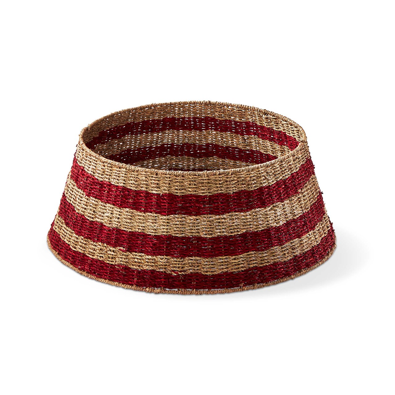 Holiday Stripe Tree Collar - Decorative Rattan Tree Skirt, Multicolor Christmas Decor, 28" x 28" x 10"